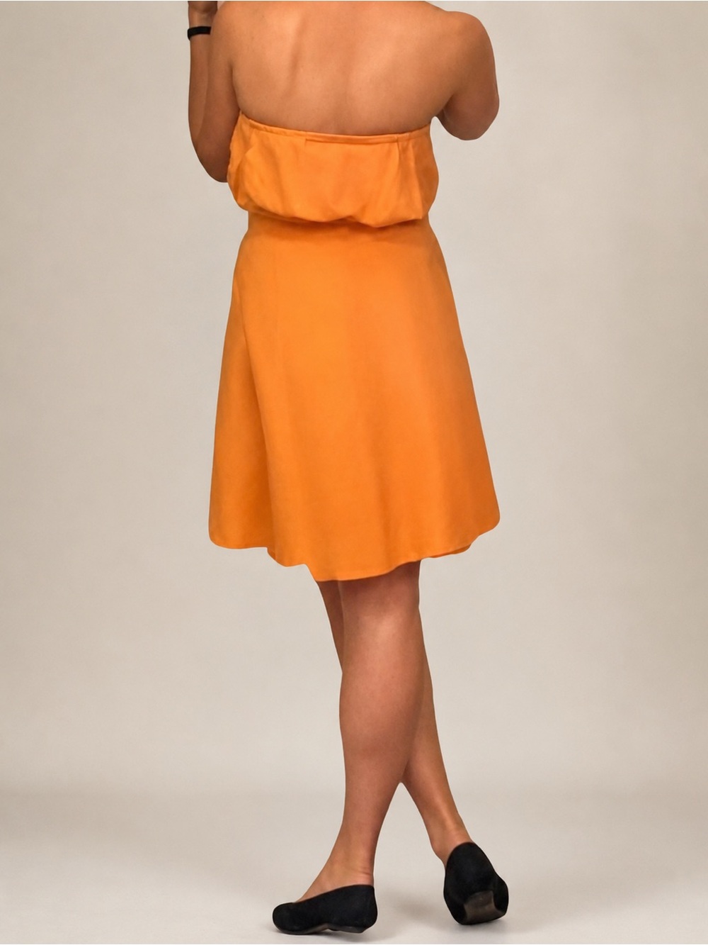 VTG SHAREEN AGAIN Reworked Vintage Silk Fabric Peach Strapless Tube Midi Dress - Picture 6 of 16